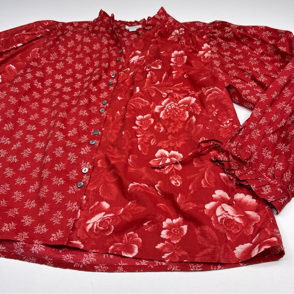 Sundance Top Blouse Janica Floral Red Long Sleeve Boho Prairie Western Cottage - Picture 3 of 16